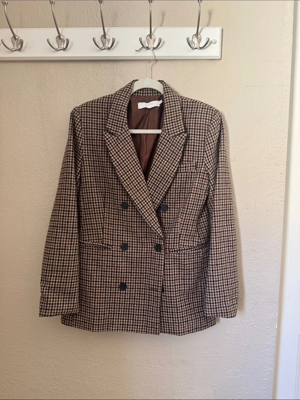 Astr Brown Houndstooth Double-Breasted Blazer